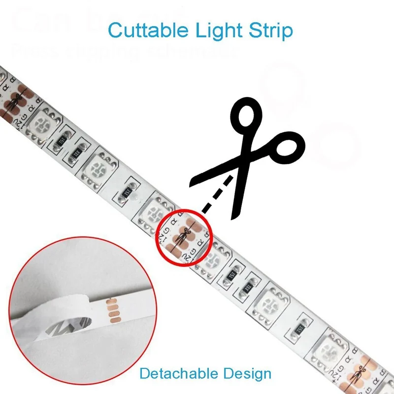 Smart WIFI SMD5050 300LEDs RGB LED Strip Light Kit - DC12V | 60 LEDs/M | 10mm PCB | IP00 / IP65 | 5M | RGB Color Changing LED Strip Lights with Alexa, Google Assistant | App Control & 24 Keys Controller + Power Supply | 5M