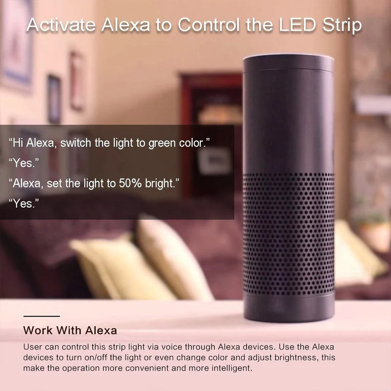 Smart WIFI SMD5050 300LEDs RGB LED Strip Light Kit - DC12V | 60 LEDs/M | 10mm PCB | IP00 / IP65 | 5M | RGB Color Changing LED Strip Lights with Alexa, Google Assistant | App Control & 24 Keys Controller + Power Supply | 5M