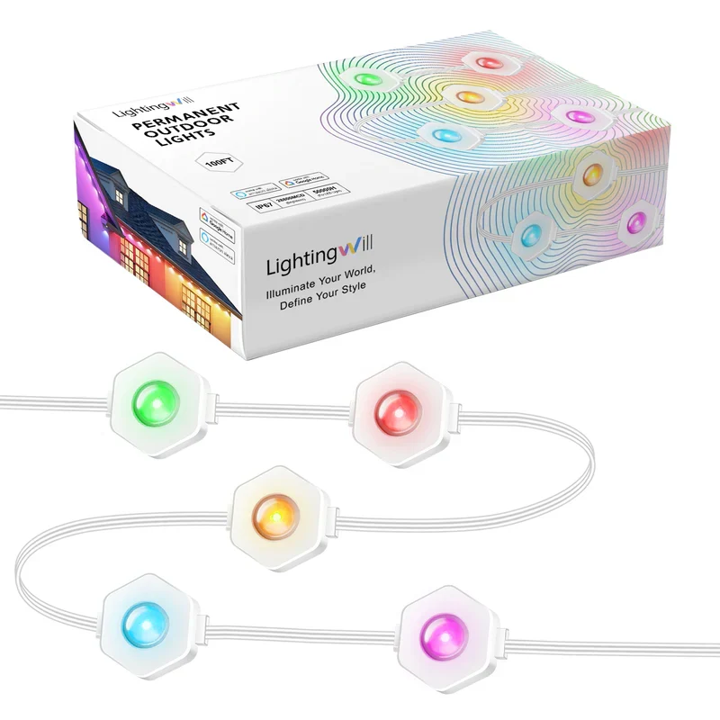 LightingWill OL1 Permanent Outdoor Lights, 50FT/100FT, with Multiple Lighting Modes for Eaves, Gardens, Porches & Outdoor Spaces, LED Soffit Lights, Exterior Eave Lights & House Eave Lights