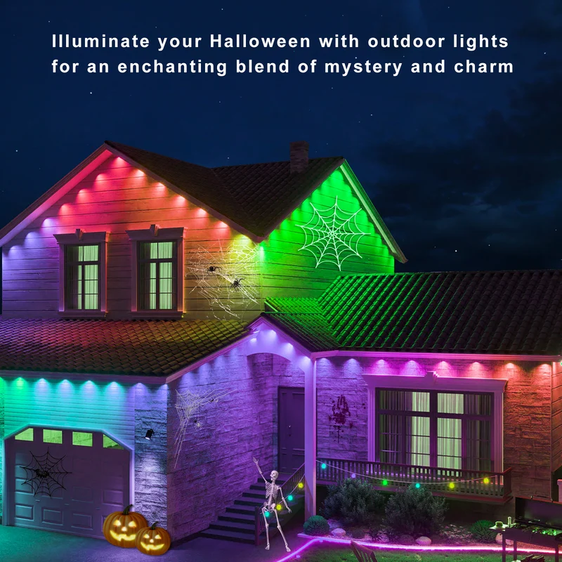 LightingWill OL1 Permanent Outdoor Lights, 50FT/100FT, with Multiple Lighting Modes for Eaves, Gardens, Porches & Outdoor Spaces, LED Soffit Lights, Exterior Eave Lights & House Eave Lights