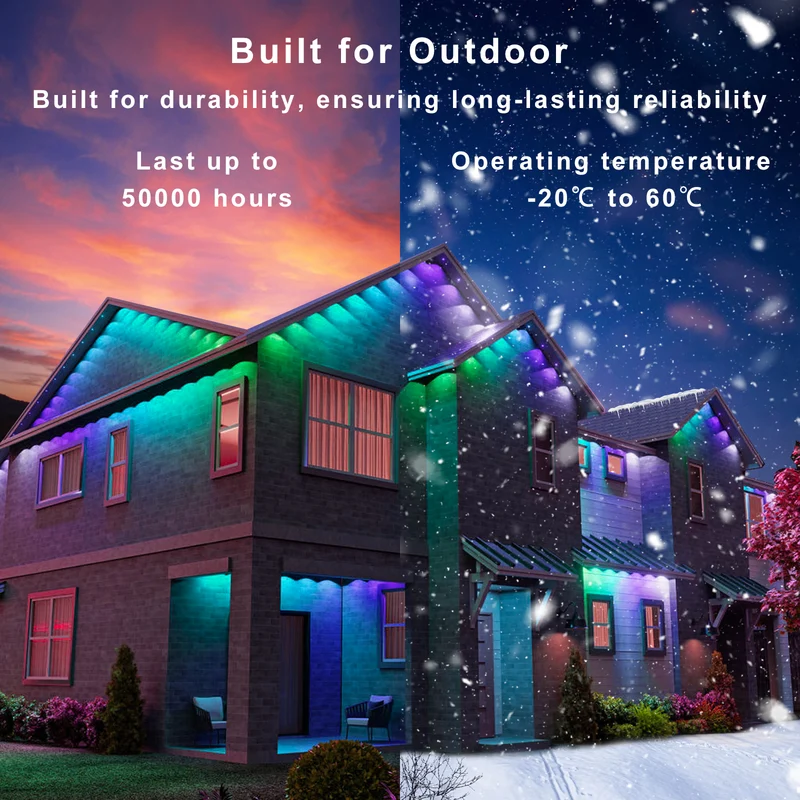 LightingWill OL1 Permanent Outdoor Lights, 50FT/100FT, with Multiple Lighting Modes for Eaves, Gardens, Porches & Outdoor Spaces, LED Soffit Lights, Exterior Eave Lights & House Eave Lights