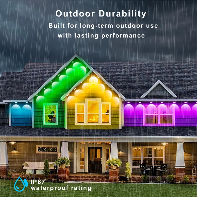 LightingWill OL1 Permanent Outdoor Lights, 50FT/100FT, with Multiple Lighting Modes for Eaves, Gardens, Porches & Outdoor Spaces, LED Soffit Lights, Exterior Eave Lights & House Eave Lights