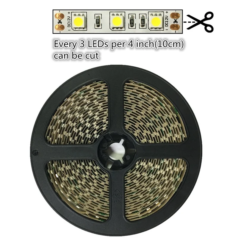 DC12V SMD5050 Full Spectrum LED Strip Light - CRI 97+ | 300 LEDs (60 LEDs/M) | 2700K / 3000K / 4000K / 5500K / 6500K | 12W/M | 10mm PCB | CRI 97+ | IP00 / IP67 | for Mirror, Kitchen Cabinet, Bedroom