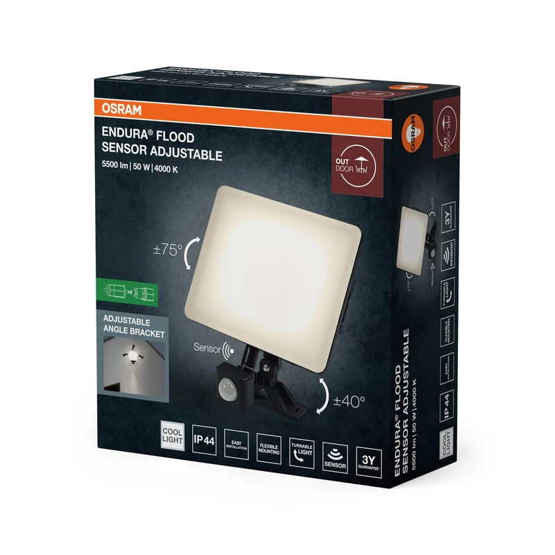 OSRAM ENDURA® Projecteur extérieur réglable avec capteur 50W 840 Noir