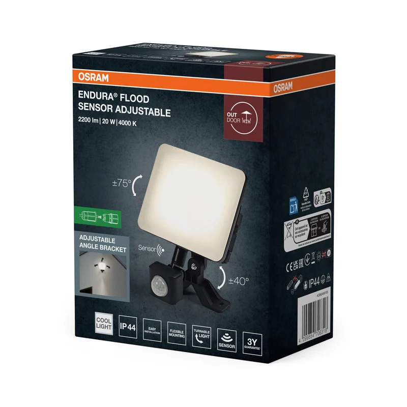OSRAM ENDURA® Projecteur extérieur réglable avec capteur 20W 840 Noir
