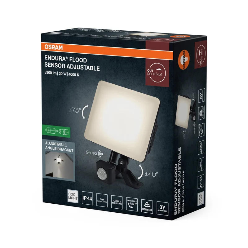 OSRAM ENDURA® Projecteur extérieur réglable avec capteur 30W 840 Noir