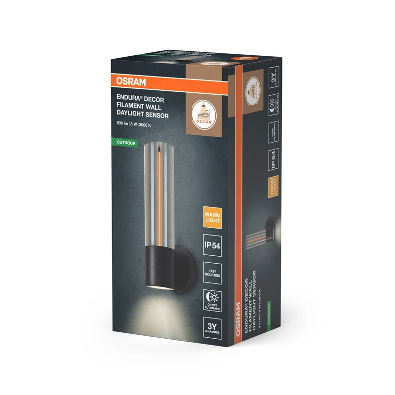 OSRAM ENDURA® Decor Filament Applique extérieure avec capteur de lumière du jour 8W IP54 Gris foncé
