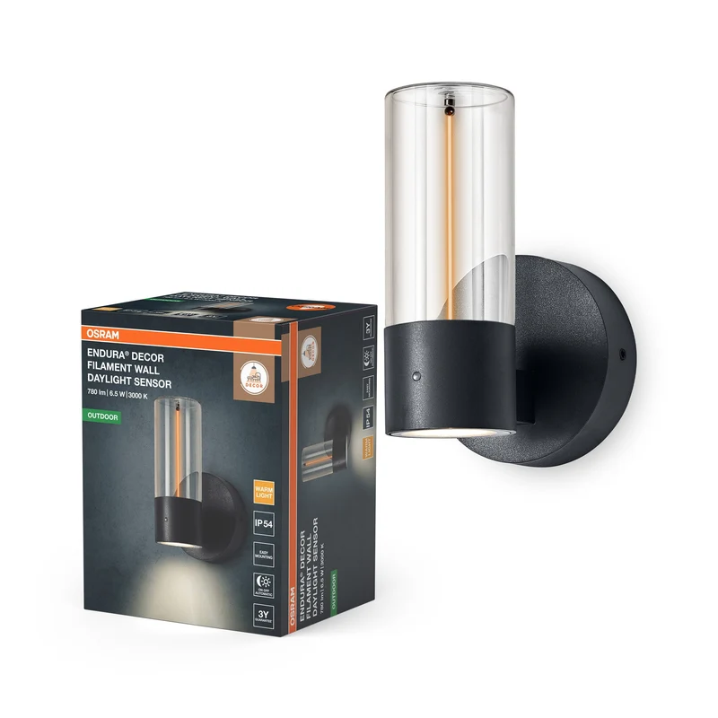 OSRAM ENDURA® Decor Filament Applique extérieure avec capteur de lumière du jour 6,5W IP54 Gris foncé