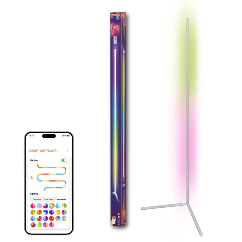 OSRAM Matter SMART+ Lampadaire d'angle mince, avec télécommande, blanc, 1400 mm, RVB + blanc réglable (TW)