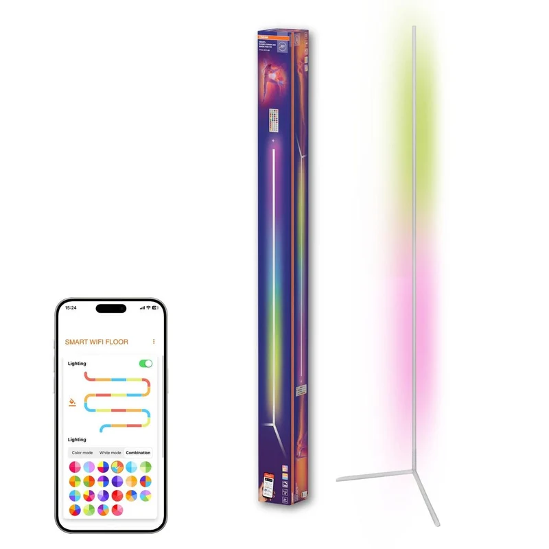 OSRAM Matter SMART+ Lampadaire d'angle mince, avec télécommande, blanc, 2000 mm, RVB + blanc réglable (TW)