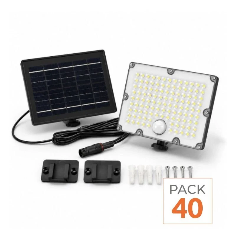 Pack de 40 - Projecteur Led Solaire Extérieur 9W IP65 3-CCT Détecteur de Lumière et de Mouvement