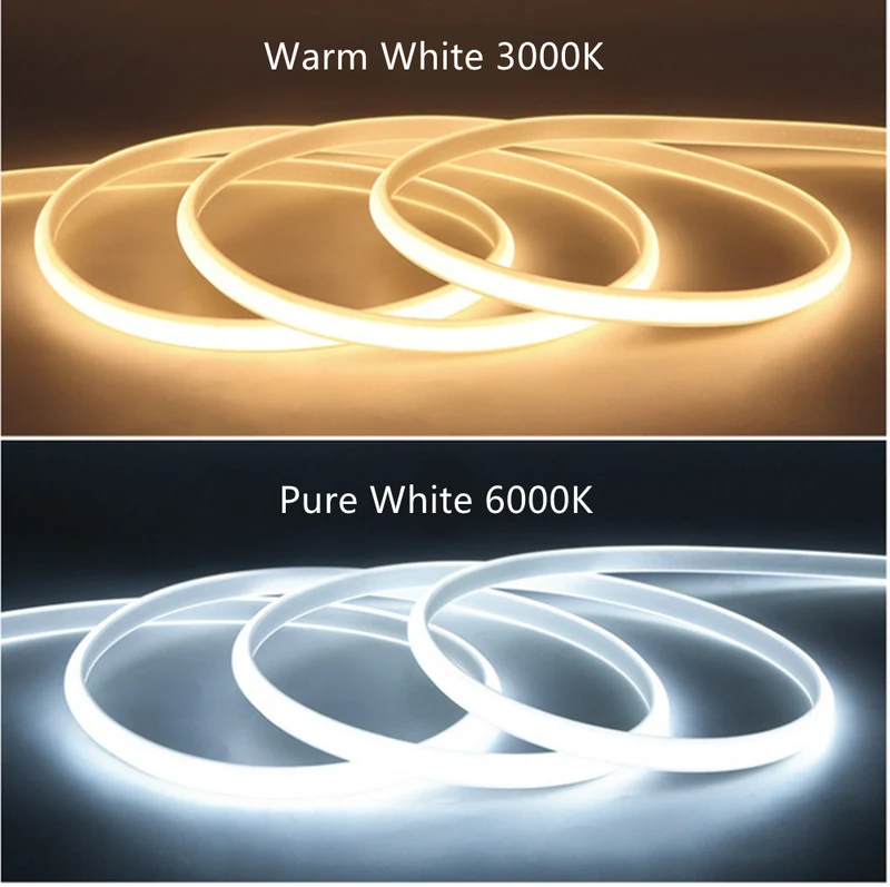 AC110V / 220V COB Flexible LED Strip Light - 3000K / 6500K | IP65 Waterproof | Spotless High Brightness | Inline Power Switch | for Cabinets, Kitchen & Office Lighting | US / EU Plug | 5/50M