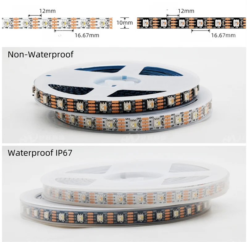 DC12V WS2815 RGBWIC LED Strip Light - 10mm PCB | RGBW(RGB+6000K) | 4-In-1 SMD5050 Individually Addressable | Breakpoint Resume | 30/60/96 LEDs/M | White PCB | IP00 / IP65 / IP67 | for Party, Decoration, Home DIY Lighting Projects | 5/50M