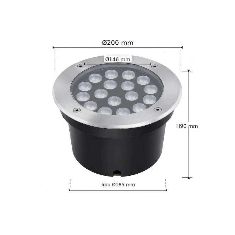 Spot LED Extérieur Encastrable IP67 24V Sol 18W 45°