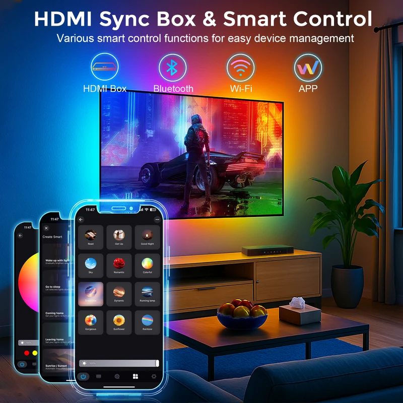 LightingWill CST2 HDMI 2.0 Sync Box TV Backlight Kit - 9.8FT / 12.5FT / 16.4Ft Smart RGBIC LED Lights Sync with TV | Supports 4K@60Hz | Sync to Movies, Games | Compatible with PS5/Xbox/PC