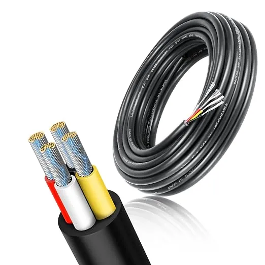 20 AWG Electrical Cable, 2/3/4/5 Conductor Stranded Tinned Copper Wire, Black/White PVC Sheathed Flexible Extension Cord for DIY Wiring, 10/20/50m (33ft–165ft) Options