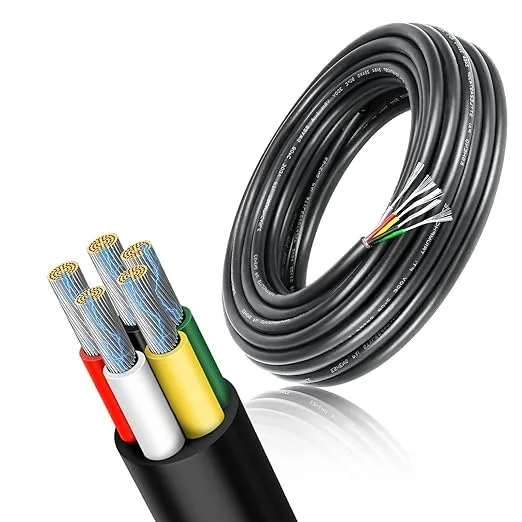 20 AWG Electrical Cable, 2/3/4/5 Conductor Stranded Tinned Copper Wire, Black/White PVC Sheathed Flexible Extension Cord for DIY Wiring, 10/20/50m (33ft–165ft) Options