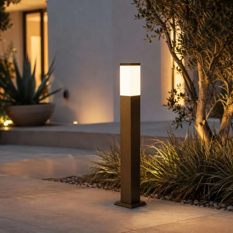 Borne de Jardin 80cm Carré Marron pour Ampoule E27