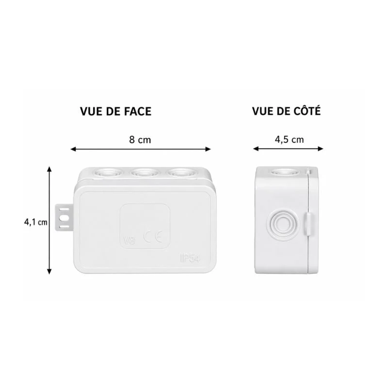 Boite de Dérivation en Saillie 8 Entrées 80x45x41 mm - Blanc