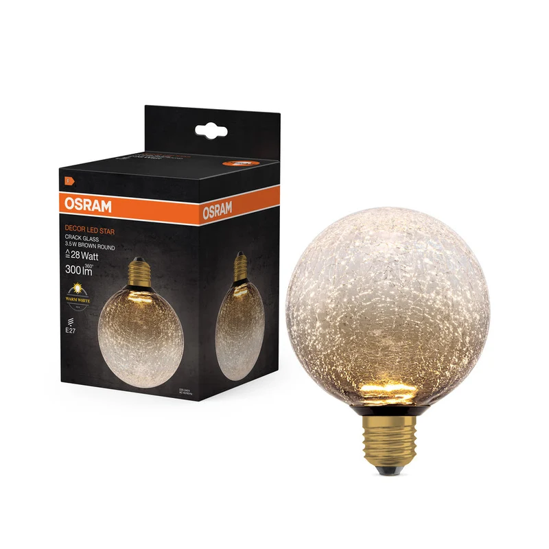 LAMPE LED DÉCORATIVE EN VERRE FISSURÉ RONDE MARRON