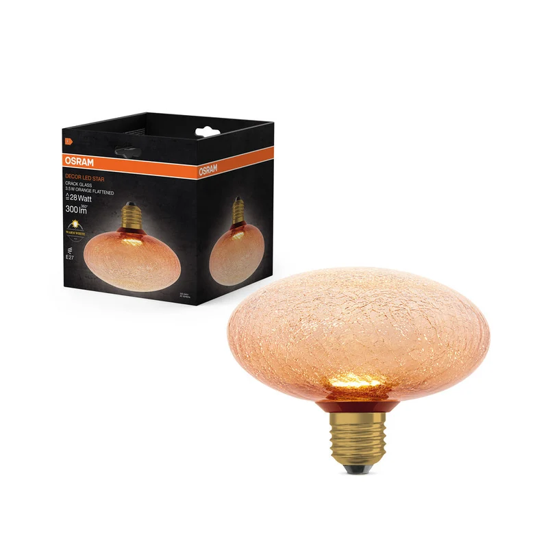LAMPE LED DÉCORATIVE EN VERRE FISSURÉ ORANGE APPLATIE EN VERRE FISSURÉ
