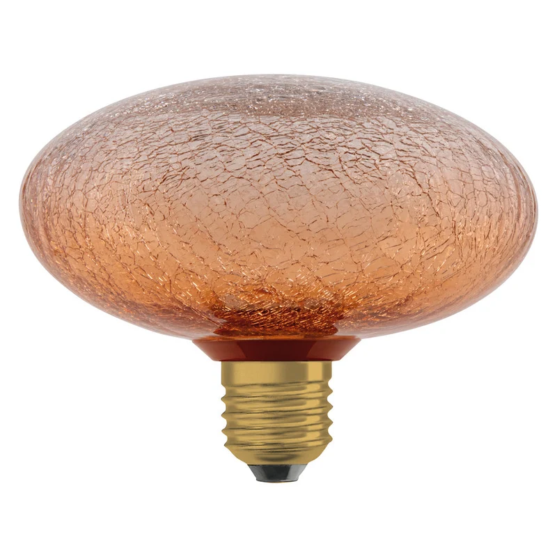 LAMPE LED DÉCORATIVE EN VERRE FISSURÉ ORANGE APPLATIE EN VERRE FISSURÉ