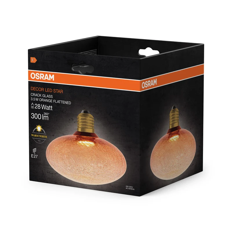 LAMPE LED DÉCORATIVE EN VERRE FISSURÉ ORANGE APPLATIE EN VERRE FISSURÉ