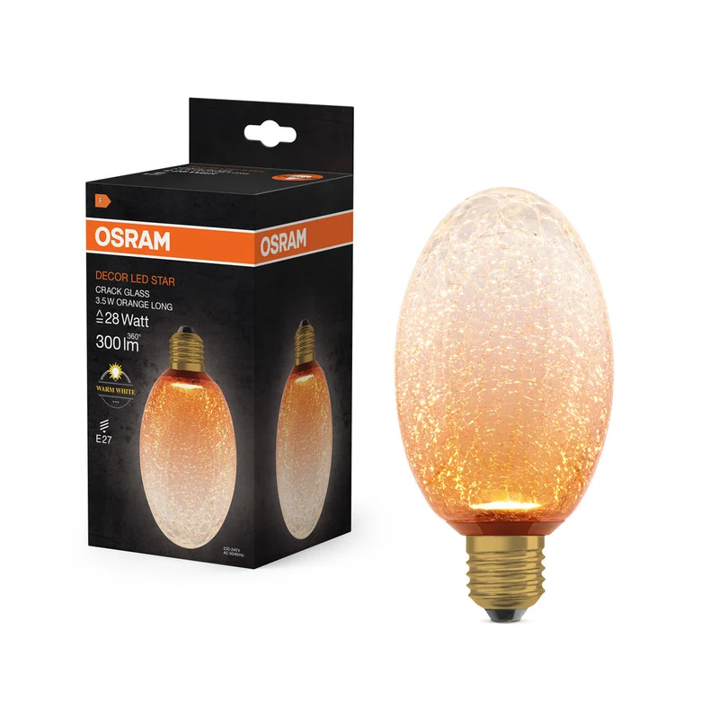 LAMPE LED DÉCORATIVE EN VERRE FISSURÉ LONGUE ORANGE