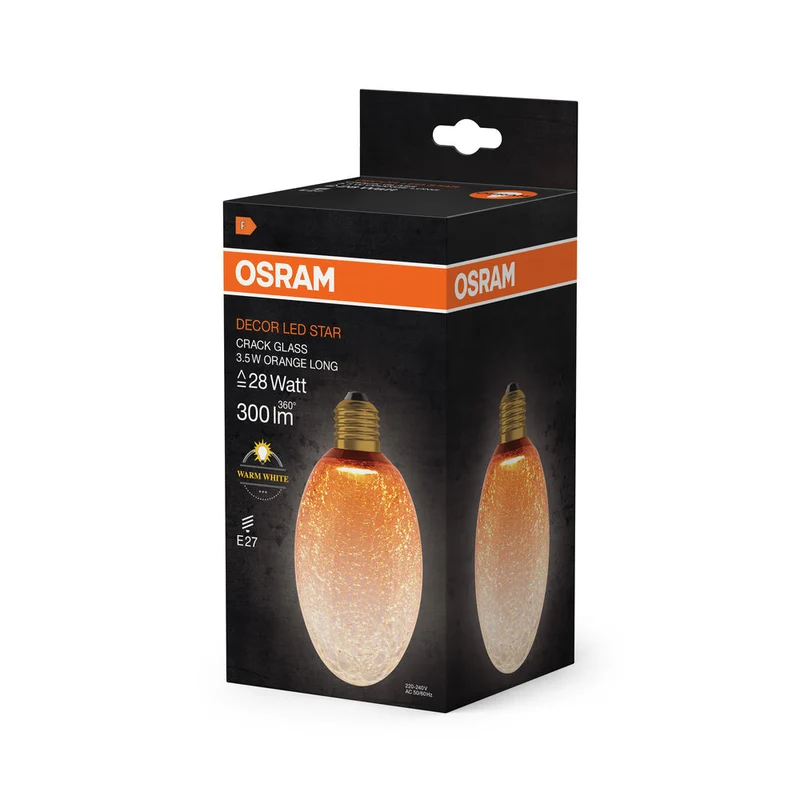 LAMPE LED DÉCORATIVE EN VERRE FISSURÉ LONGUE ORANGE