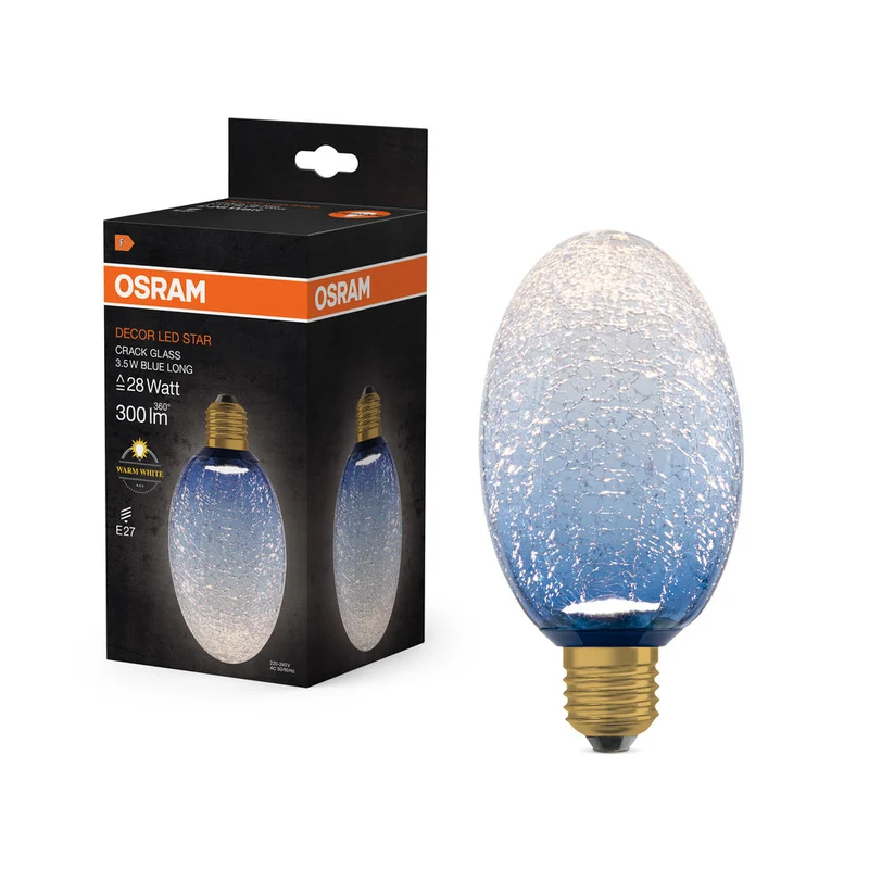 LAMPE LED DÉCORATIVE EN VERRE FISSURÉ LONGUE BLEUE