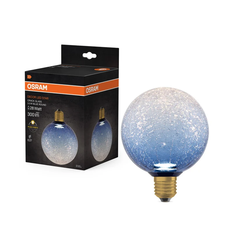 LAMPE LED DÉCORATIVE EN VERRE FISSURÉ RONDE BLEUE