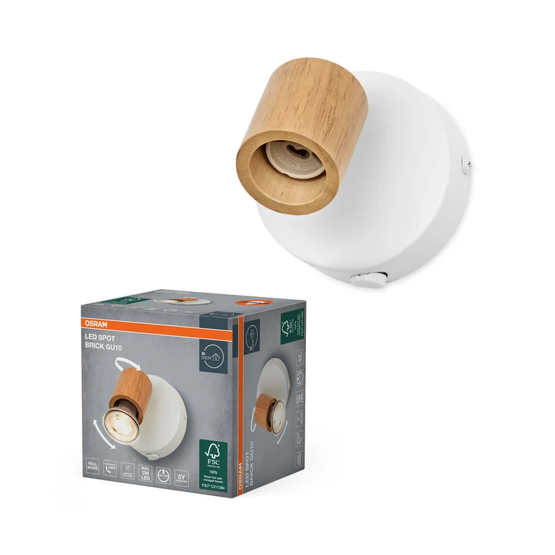 OSRAM LED Spot Brick applique murale 1xGU10 Blanc et bois