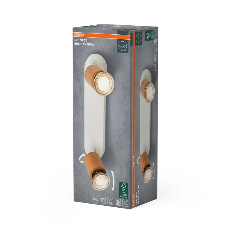 OSRAM LED Spot Brick lampe à poser 2xGU10 Blanc et bois