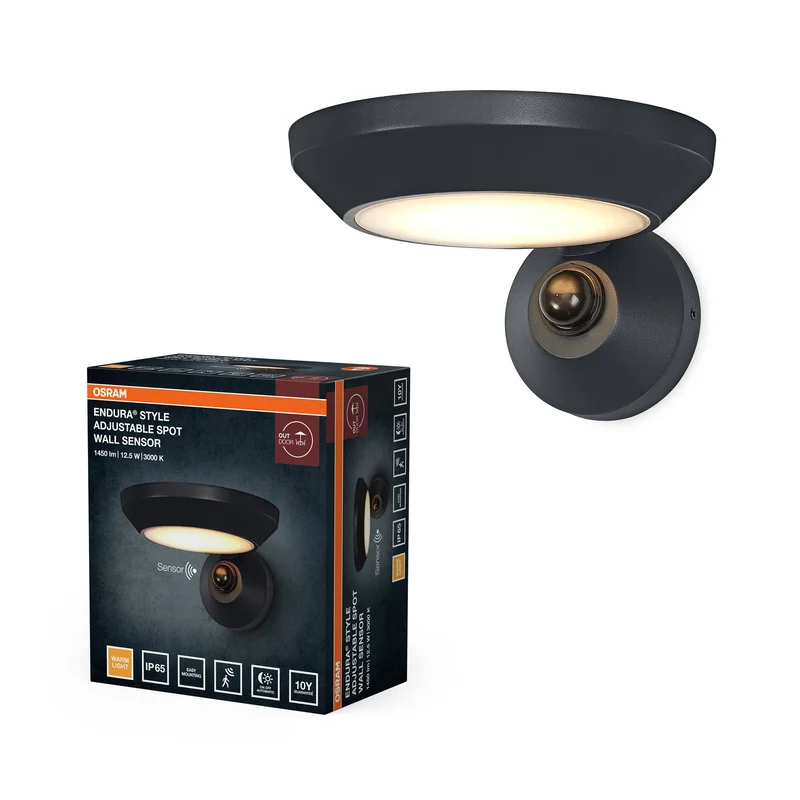 OSRAM ENDURA® Style Spot orientable Applique extérieure IP65 avec capteur 12W Gris foncé