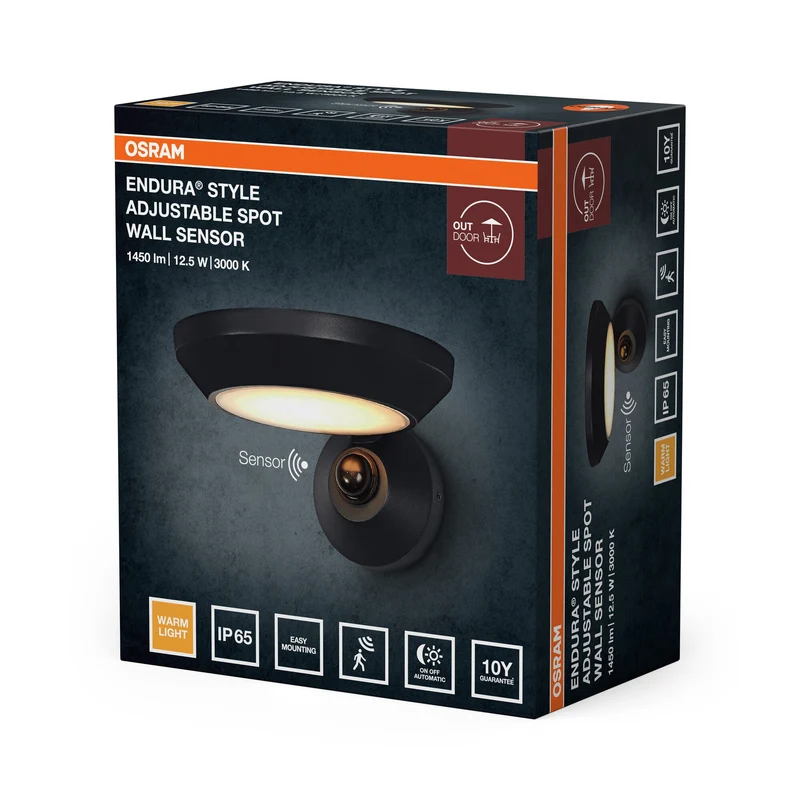OSRAM ENDURA® Style Spot orientable Applique extérieure IP65 avec capteur 12W Gris foncé