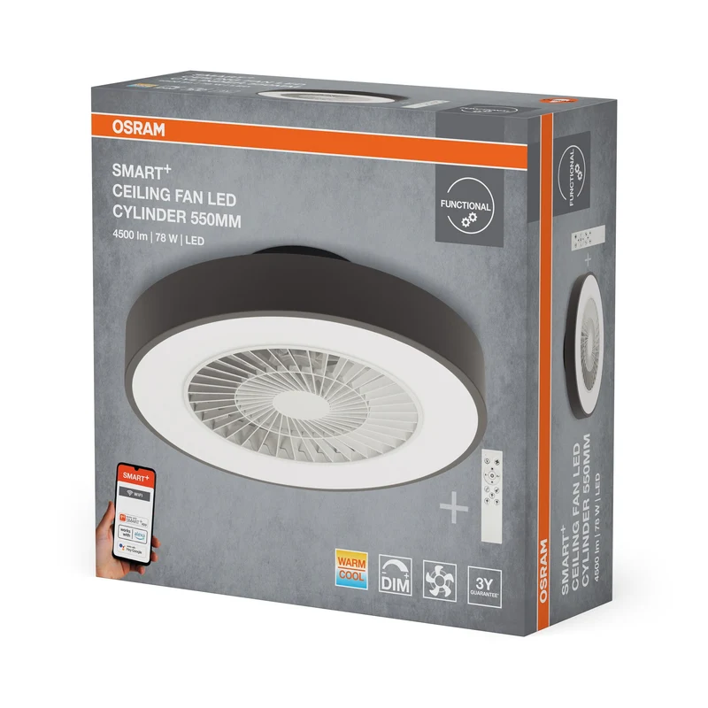OSRAM SMART+ Ventilateur de plafond avec technologie WiFi Cylindre 550 mm + RC