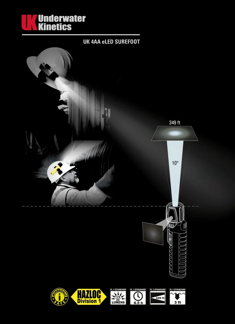 UK 4AA Surefoot eLED - Lampe de poche à double faisceau à sécurité intrinsèque