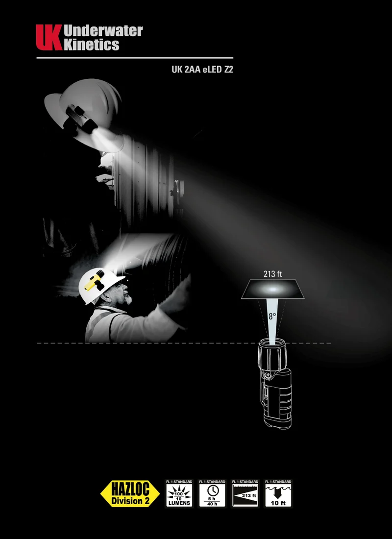 UK 2AA eLED Z2 avec interrupteur arrière - Lampe de poche certifiée de sécurité