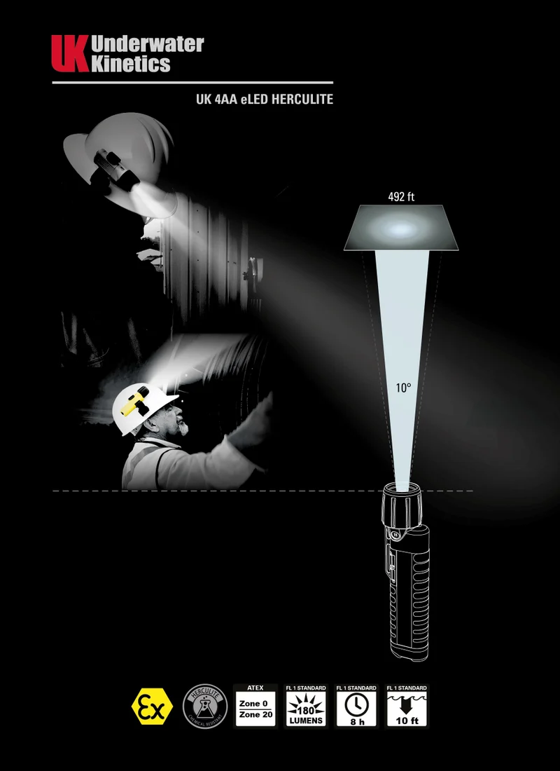 UK 4AA eLED Herculite - Lampe de poche résistante aux produits chimiques