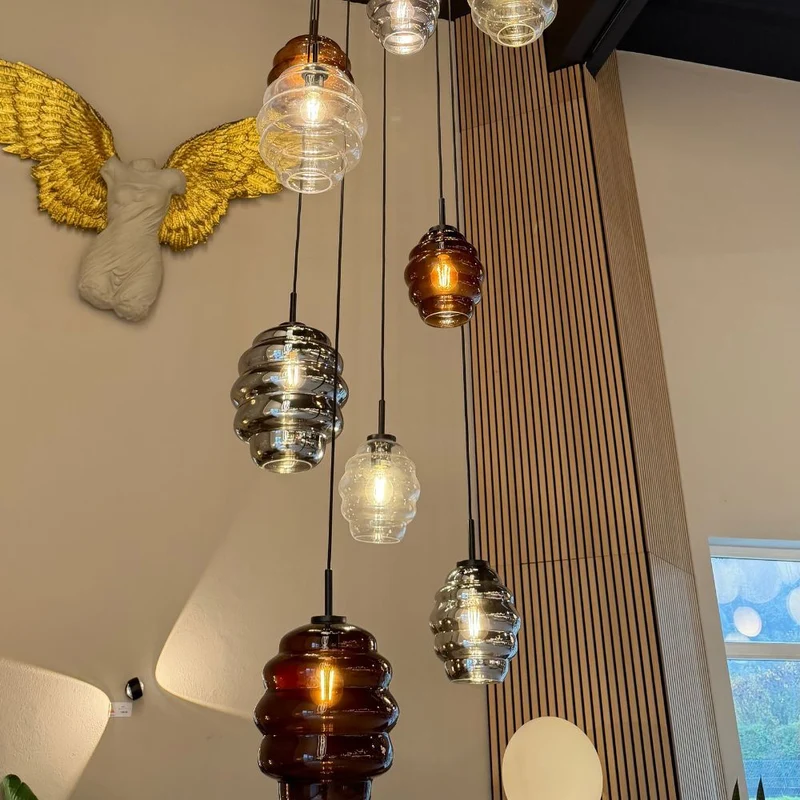 s.luce Echos Glas-Hängelampe Aufhängung 150cm Weiß