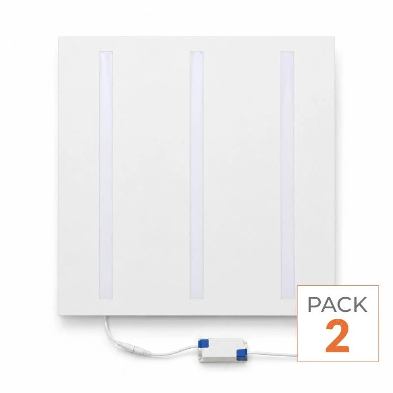 Panneau LED Grille 3 Lignes 60x60 40W Blanc - Pack de 2