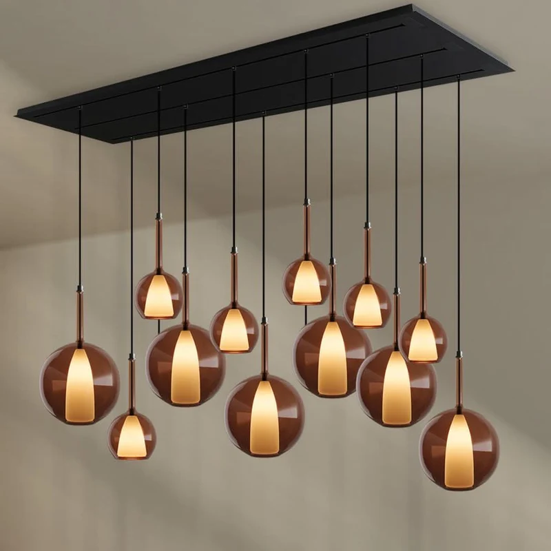 s.luce Belluna Esstischlampe 12-flammig 200cm 3-reihig