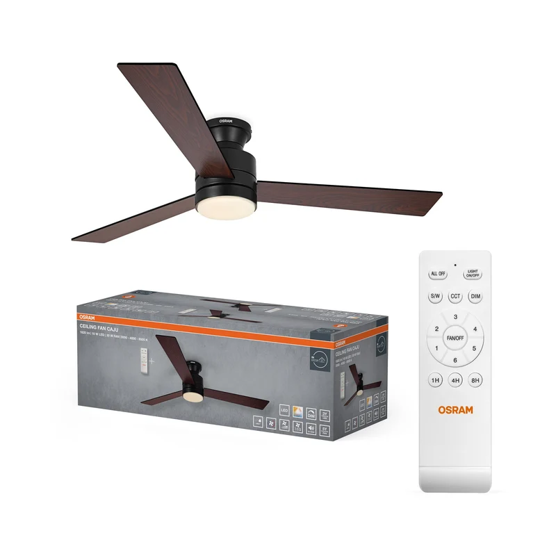 Ventilateur de plafond LED OSRAM Caju, noir-bois, 48W, 1320mm, 1120lm, CCT