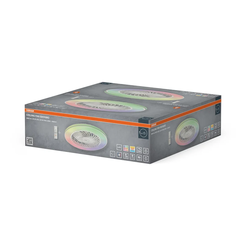 Ventilateur de plafond LED OSRAM Bayamo, blanc, 58 W, 590 mm, commande RGB