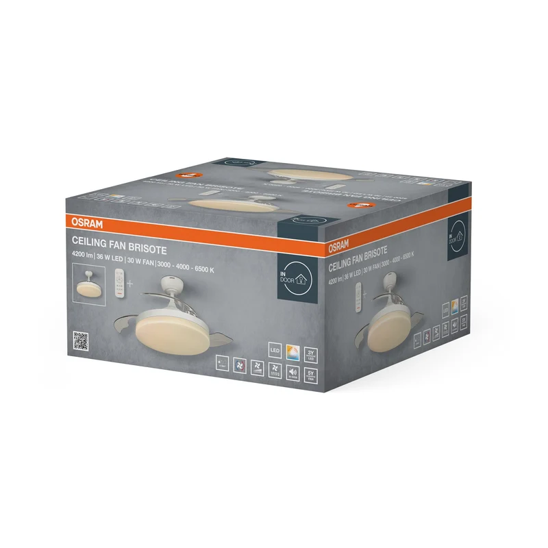 Ventilateur de plafond LED OSRAM Brisote, blanc, 1060 mm, 66 W, 3000/4000/6500 K, CCT