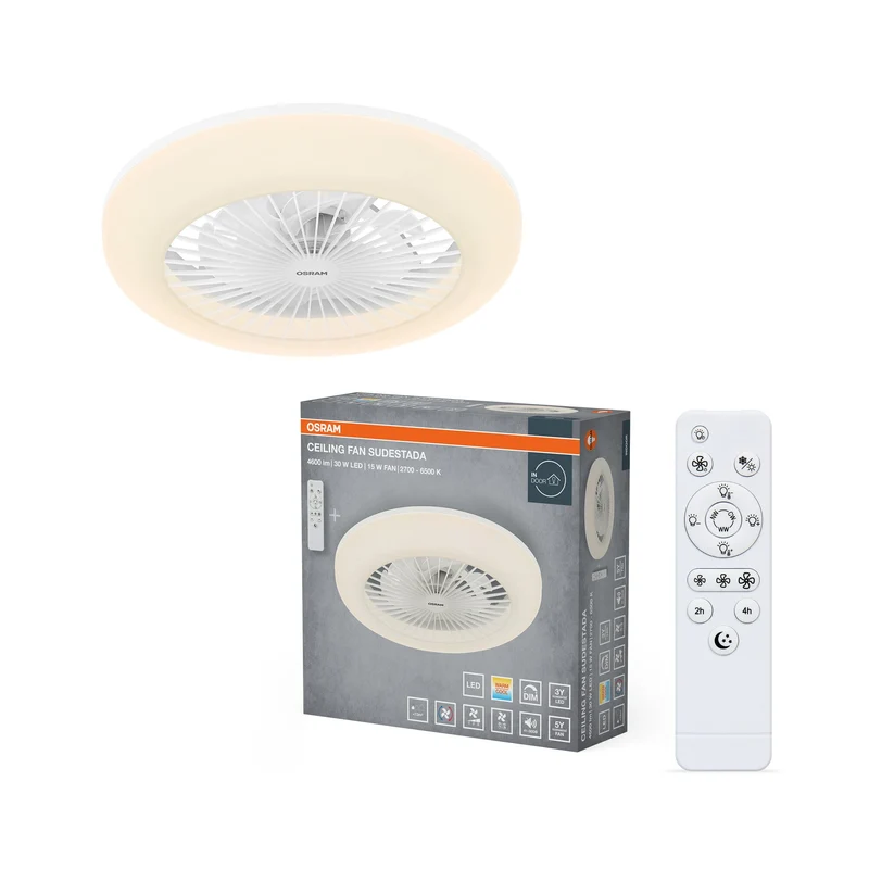 Ventilateur de plafond LED OSRAM Sudestada, blanc, 45 W, 2700-6500 K, 2700 lm, 450 mm, CCT