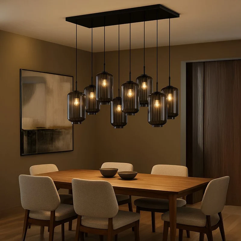 s.luce Velo Esstischlampe 8-flammig 160cm 2-reihig Ø 18cm
