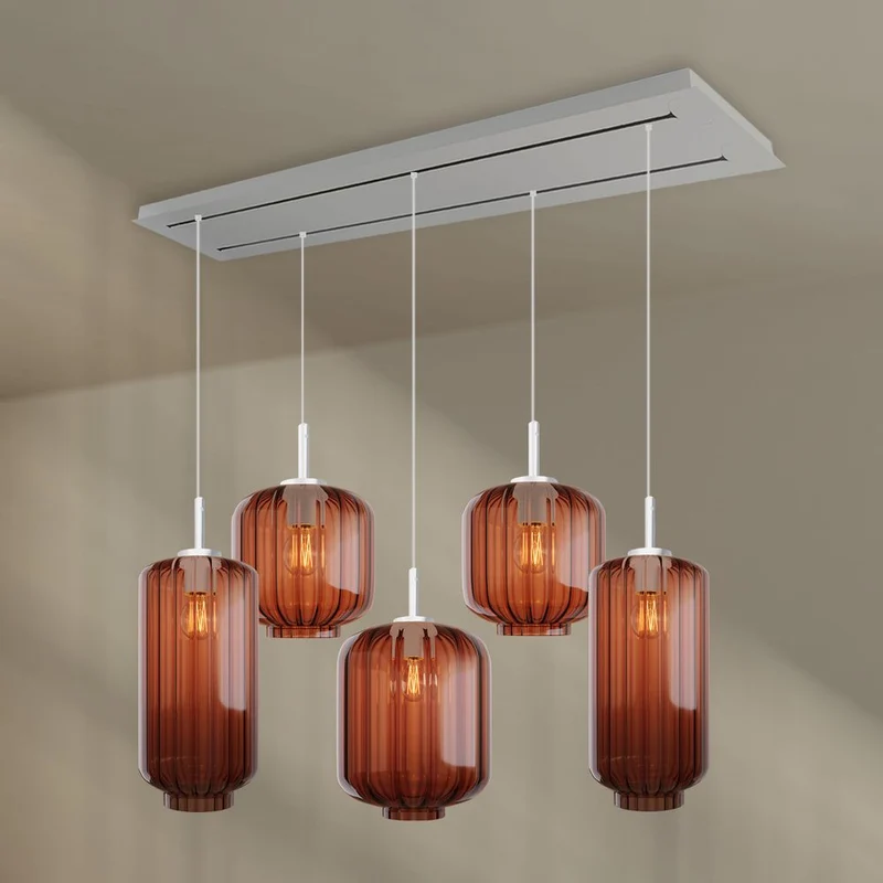 s.luce Velo Esszimmerlampe 5-flammig 2-reihig 160cm Ø 18/20/25cm