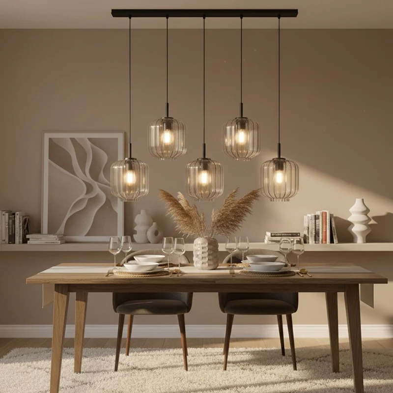s.luce Velo Esstischlampe 5-flammig 160cm Baldachin Ø 20cm