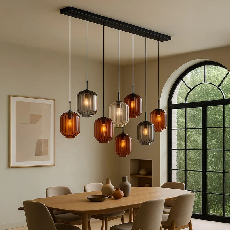 s.luce Velo Esszimmerlampe 8-flammig 160cm 2-reihig Ø 20cm